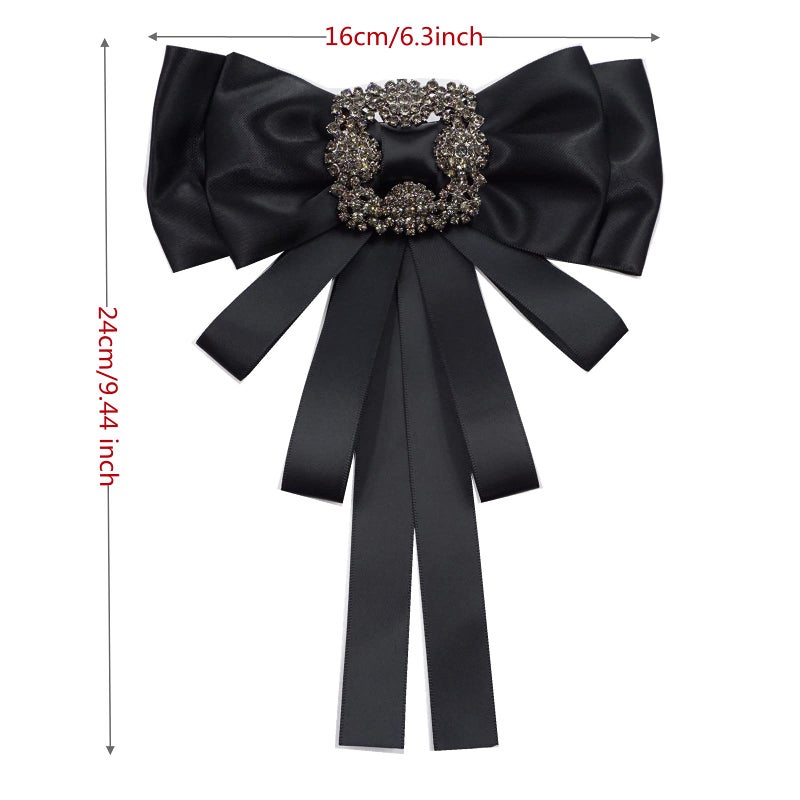 TOPAZ black Ribbon brooch pins for women rhinestone Crystal bow brooch black for Men/Women Pre-Tied Neck Tie BowTie Patriotic jabot Collar for Christmas Decoration (black/J20) - Image 1